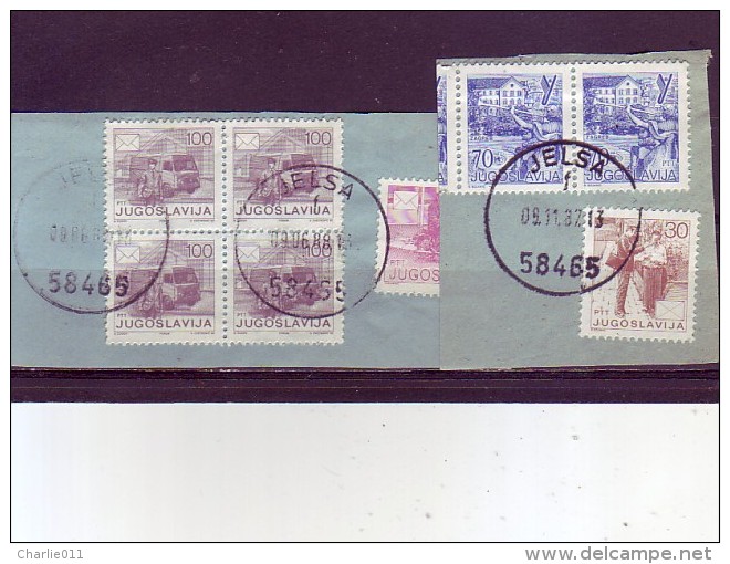 POSTMAN-PAIR-POST VEHICLE-BLOCK OF FOUR-POSTMARK-JELSA-HVAR-LOT-1987-1988-CROATIA-YUGOSLAVIA - Used Stamps