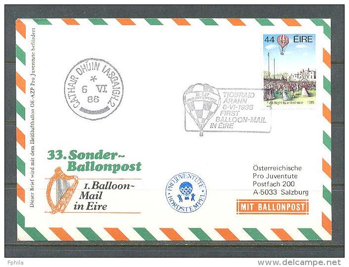 1986 AUSTRIA FIRST BALLOON MAIL ON IRELAND BALLOON COVER - Par Ballon