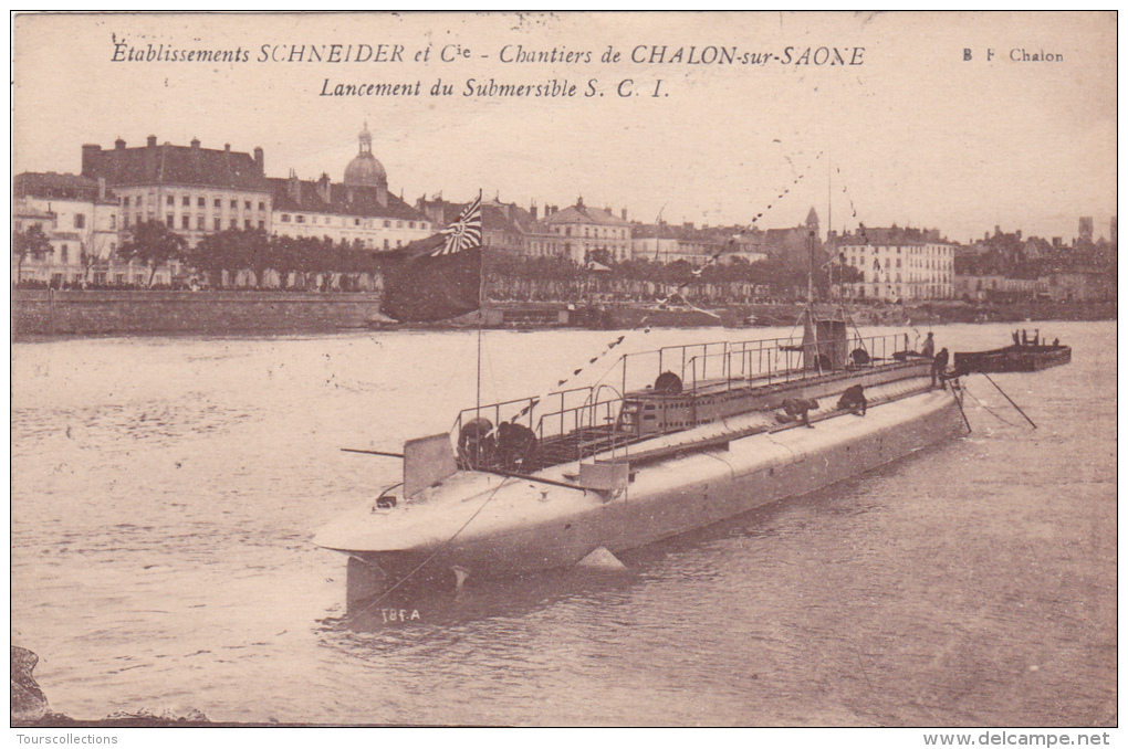 CPA SOUS MARIN @ Submersible De Guerre S.C.I  - Schneider - Chantiers @ CHALONS SUR SAONE (71 ) - Sottomarini