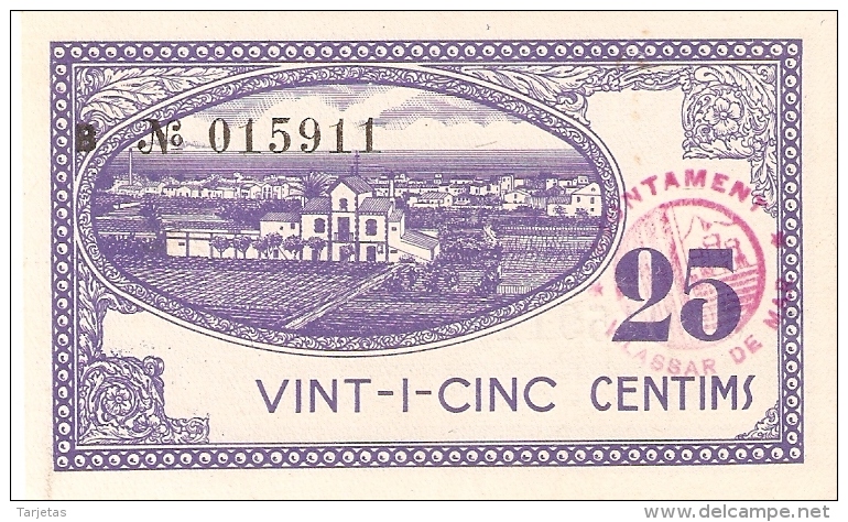 BILLETE DE 25 CTS DEL AJUNTAMENT DE VILASSAR DE MAR (SIN CIRCULRA-UNCIRCULATED)DEL AÑO 1937 (BANKNOTE) - Sonstige & Ohne Zuordnung