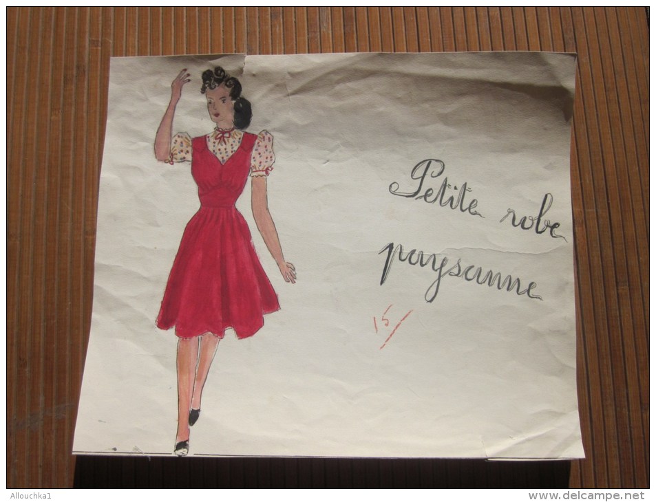 Dessin Original (Peinture)1943&mdash;&gt;  Petite Robe Paysanne &mdash;&gt;Thème De La Mode Vestimentaire Féminine - Radierungen