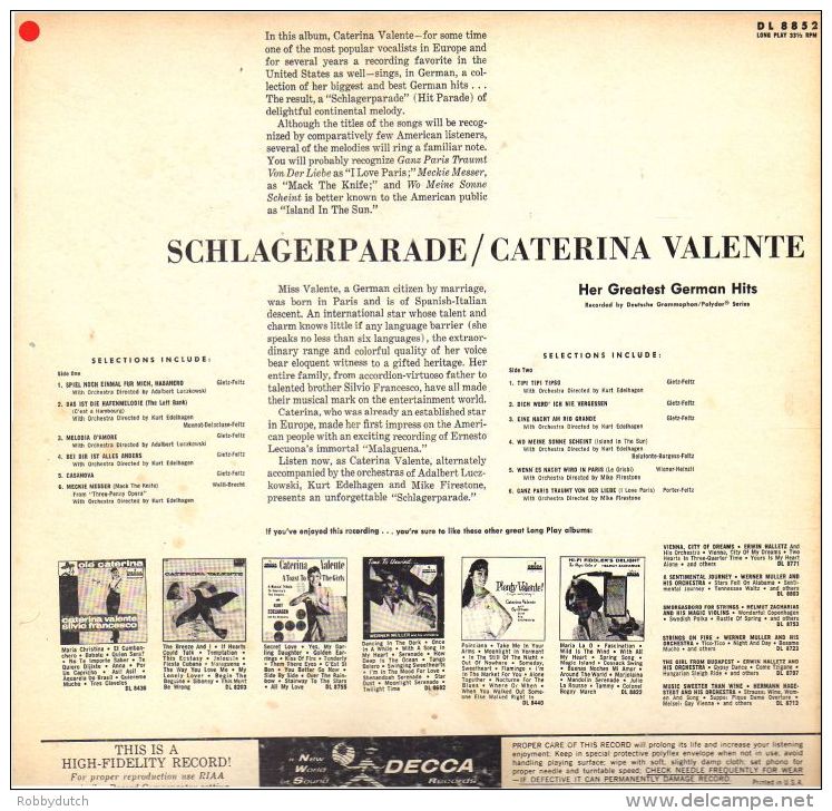 * LP *  CATERINA VALENTE - SCHLAGERPARADE (USA 1958 EX-!!! Rare!!!) - Disco, Pop