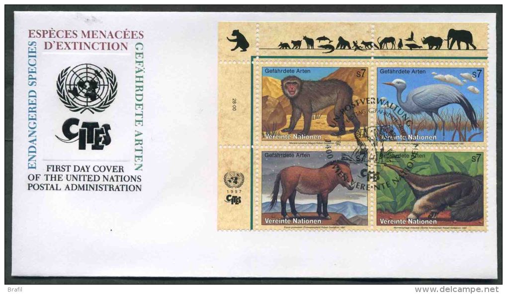 1997 O.N.U. Vienna, F.D.C. Animali In Perico Estinzione, Serie Completa - FDC