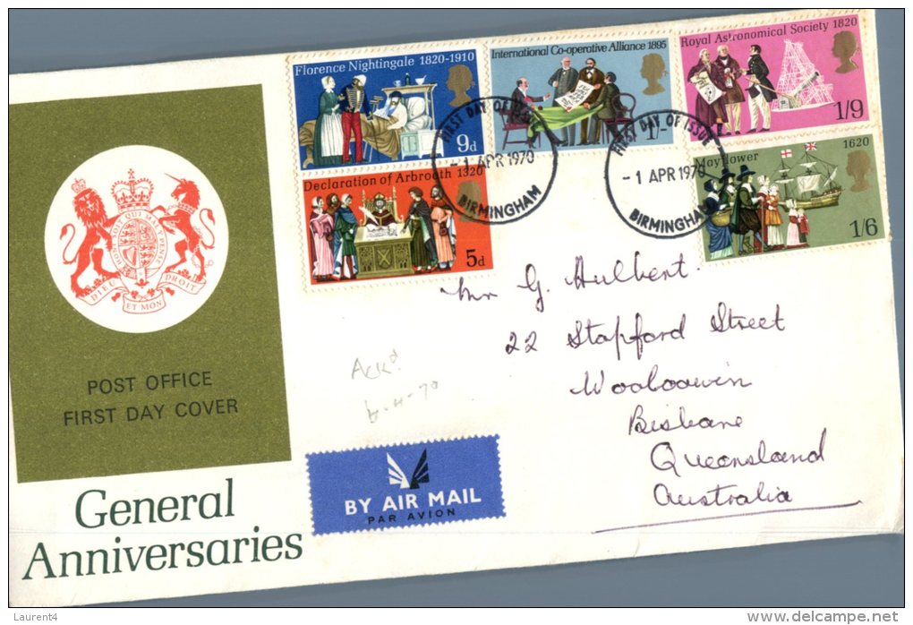 (987) UK First Day Of Issue Covers - FDC - Premier Jour Grande Bretagne - 1970 - Anniversary - 1952-1971 Em. Prédécimales