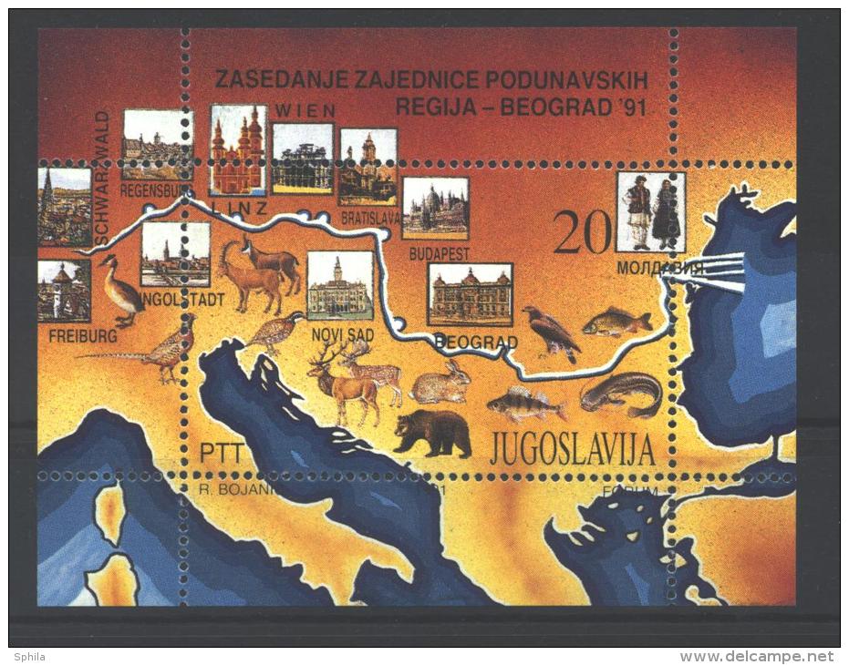 Jugoslawien – Yugoslavia 1991 Danube Region Conference Souvenir Sheet MNH, 5 X; Michel # Block 40 - Blocks & Sheetlets