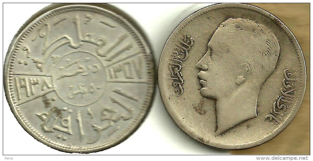 IRAQ 50 FILS ARABIC WRITING FRONT KING HEAD BACK 1357-1938 AG SILVER KM104 VF+ READ DESCRIPTION CAREFULLY !!! - Iraq