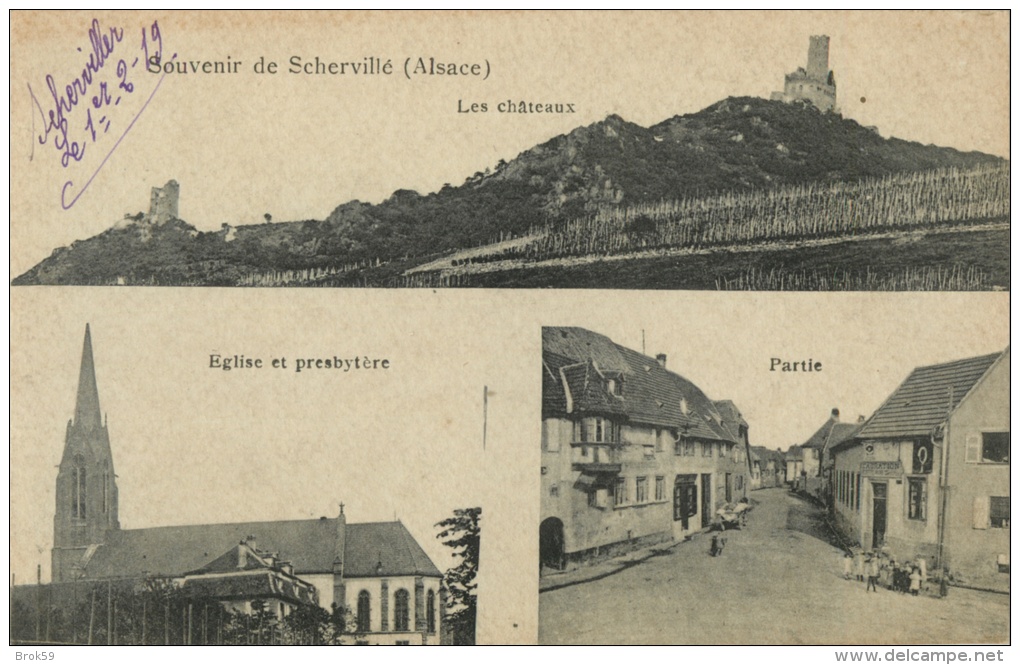 67 SOUVENIR DE SCHERVILLE - LES CHATEAUX - EGLISE ET PRESBYTERE - PARTIE - Scherwiller - Autres & Non Classés