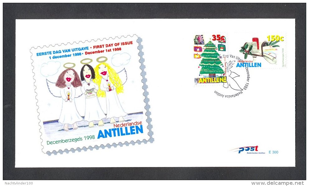 Miv300fb E300 DECEMBERZEGELS KERSTMIS BRIEVENBUS CHRISTMAS RELIGION MAILBOX WEIHNACHTEN NEDERLANDSE ANTILLEN 1998 FDC - Kerstmis