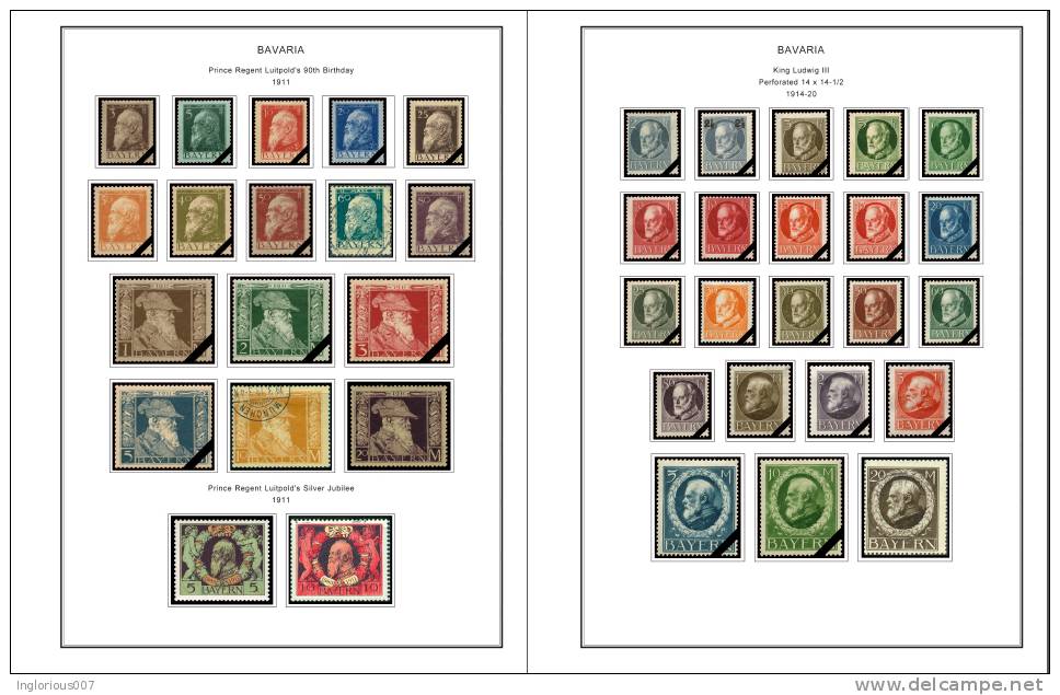 GERMANY STATES STAMP ALBUM PAGES 1849-1923 (66 Color Illustrated Pages) - English