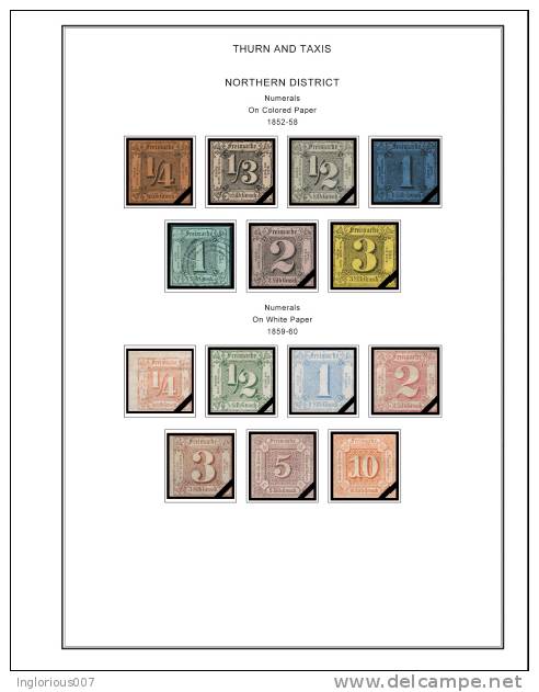 GERMANY STATES STAMP ALBUM PAGES 1849-1923 (66 color illustrated pages)