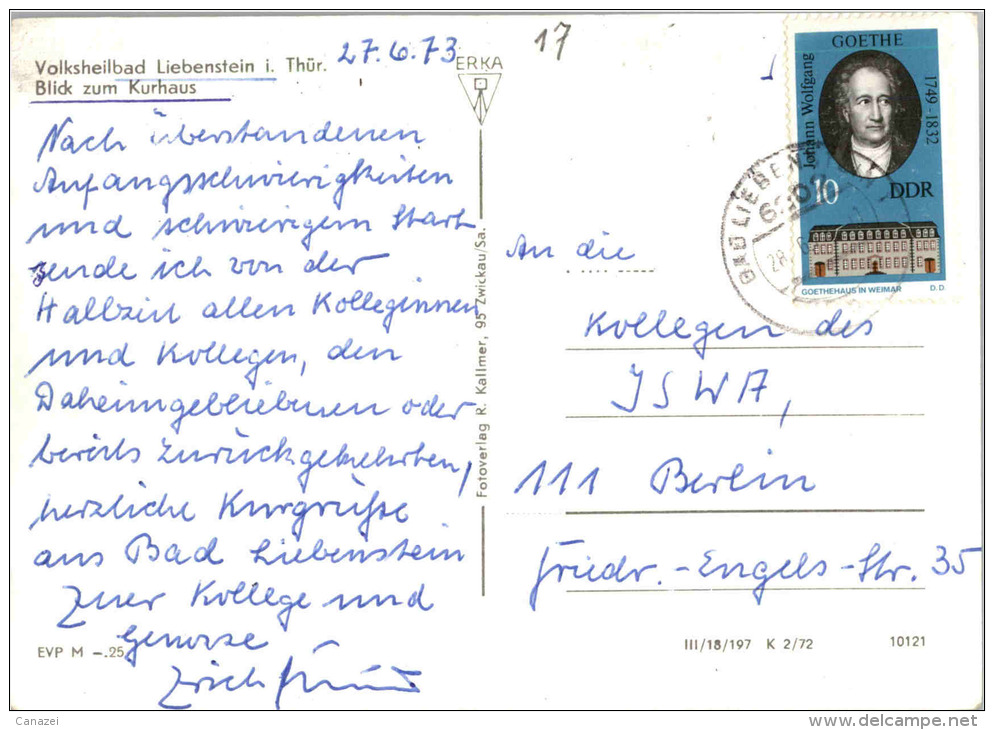 AK Bad Liebenstein, Blick Zum Kurhaus, Gel, 1972 - Bad Liebenstein