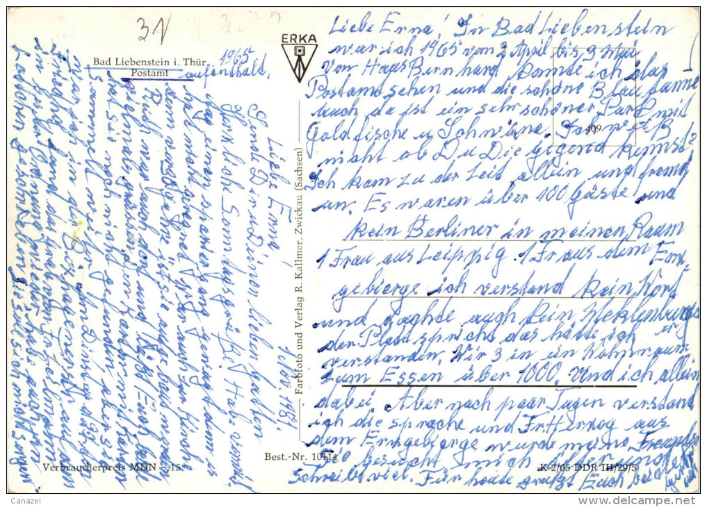 AK Bad Liebenstein, Postamt, Beschr, 1965 - Bad Liebenstein