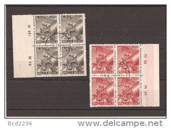 POLAND 1952 CEMENT WORKS SET OF 2 BLOCK OF 4 MARGINS ERROR COLOUR SHIFTS (ENGRAVED BY SLANIA), USED Industry - Abarten & Kuriositäten