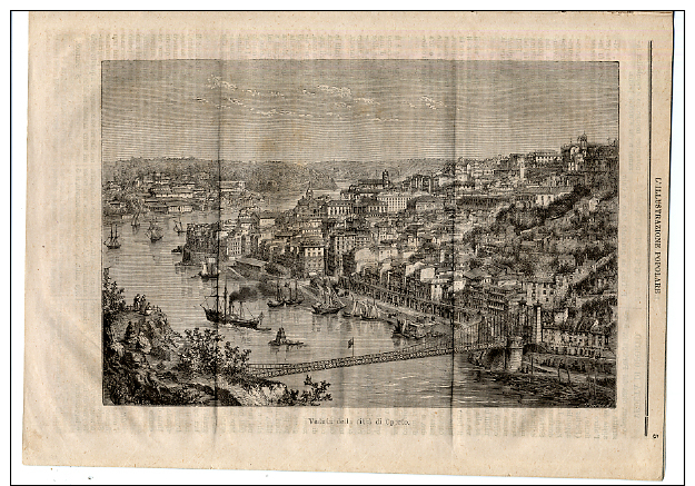 1873 Italian Magazine  Wonderful Engraving Of  PORTO   Oporto  Portugal  Portogallo - Avant 1900