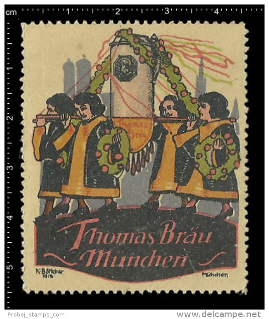 Old Original German Poster Stamp (cinderella, Reklamemarke)Thomas Bräu Beer Bier Kurt Bottcher - Bier