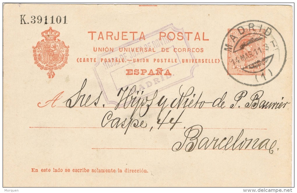 3579. Entero Postal MADRID 1911. VARIEDAD Impresion, Num 53E º - 1850-1931