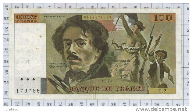 100 Francs Delacroix, Fayette N° 68-2, état TTB - 100 F 1978-1995 ''Delacroix''