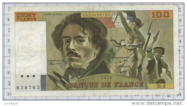 100 Francs Delacroix, Fayette N° 68-2, état TTB - 100 F 1978-1995 ''Delacroix''