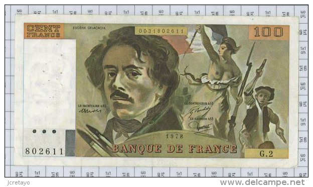 100 Francs Delacroix, Fayette N° 68-2, état TTB - 100 F 1978-1995 ''Delacroix''