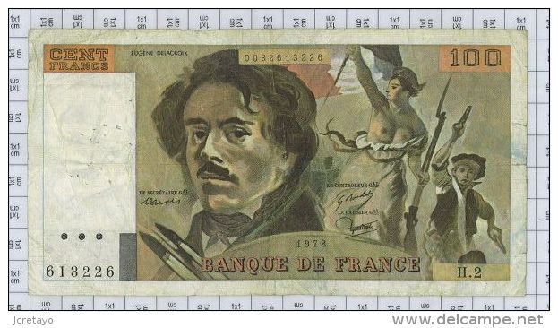 100 Francs Delacroix, Fayette N° 68-2, état TB - 100 F 1978-1995 ''Delacroix''