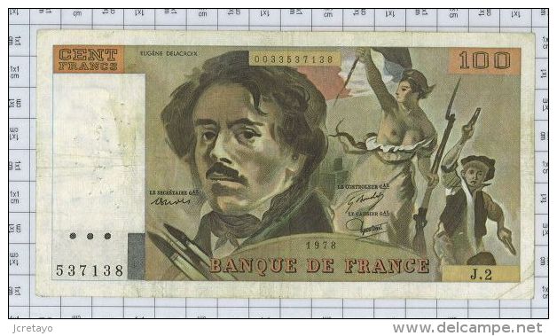 100 Francs Delacroix, Fayette N° 68-2, état TB-TTB - 100 F 1978-1995 ''Delacroix''