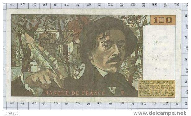 100 Francs Delacroix, Fayette N° 68-2, état TB-TTB - 100 F 1978-1995 ''Delacroix''