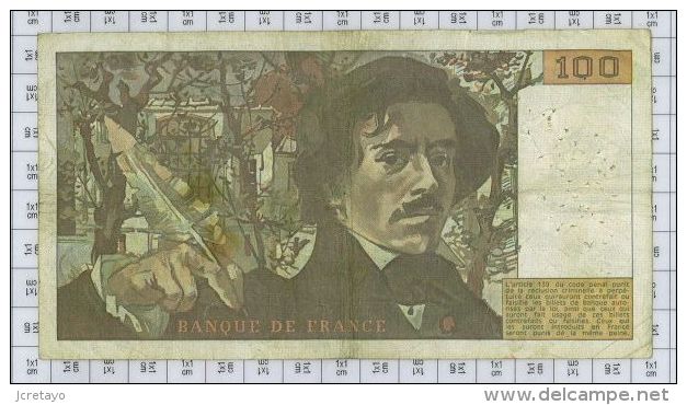 100 Francs Delacroix, Fayette N° 68-2, état TB - 100 F 1978-1995 ''Delacroix''