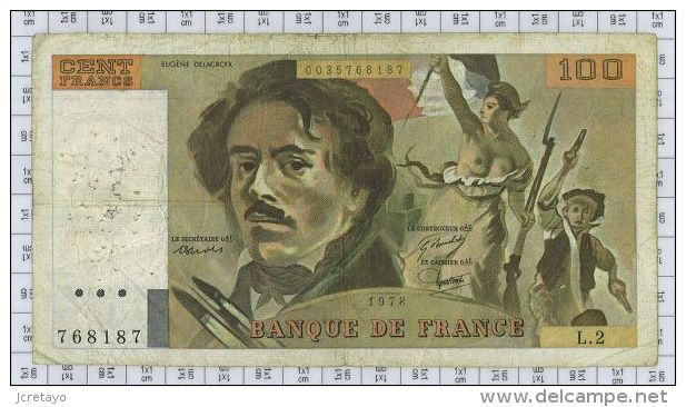 100 Francs Delacroix, Fayette N° 68-2, état TB - 100 F 1978-1995 ''Delacroix''