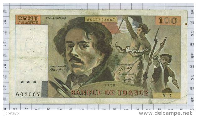 100 Francs Delacroix, Fayette N° 68-2, état TB-TTB - 100 F 1978-1995 ''Delacroix''