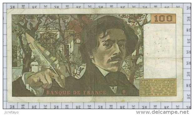 100 Francs Delacroix, Fayette N° 68-2, état TB-TTB - 100 F 1978-1995 ''Delacroix''