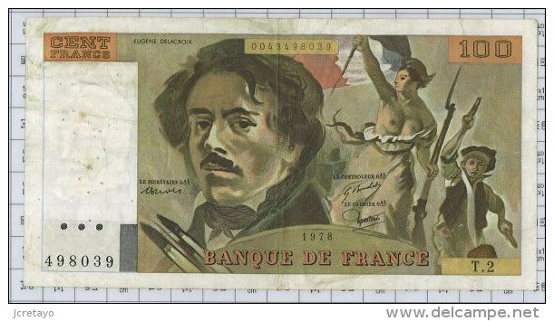100 Francs Delacroix, Fayette N° 68-2, état TB-TTB - 100 F 1978-1995 ''Delacroix''