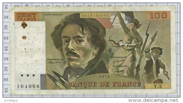 100 Francs Delacroix, Fayette N° 68-2, état TB-TTB - 100 F 1978-1995 ''Delacroix''