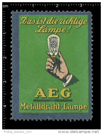 Old Original German Poster Stamp ( Cinderella, Label, Reklamemarke ) AEG - Bulb Lamp Electricity Lighting Beleuchtung - Elettricità