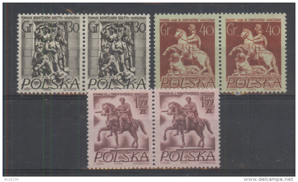 POLAND SLANIA 1956 HEROES OF THE WW2 NAZI GERMANY WARSAW GHETTO PAIR MNH JUDAICA Horses Statues - Guerre Mondiale (Seconde)