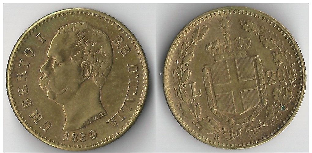 20 Lires 1880 OR Rare TTB à SUP - 1878-1900 : Umberto I