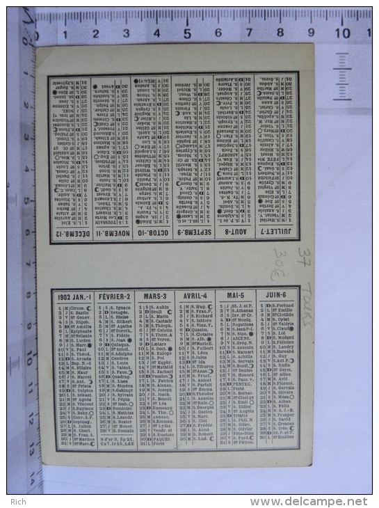 Calendrier De Poche, Format Carte Postale, 1902, TOURS 37 - Rue De La Scellerie - Librairie Papeterie L. PERICAT - Tamaño Pequeño : 1901-20