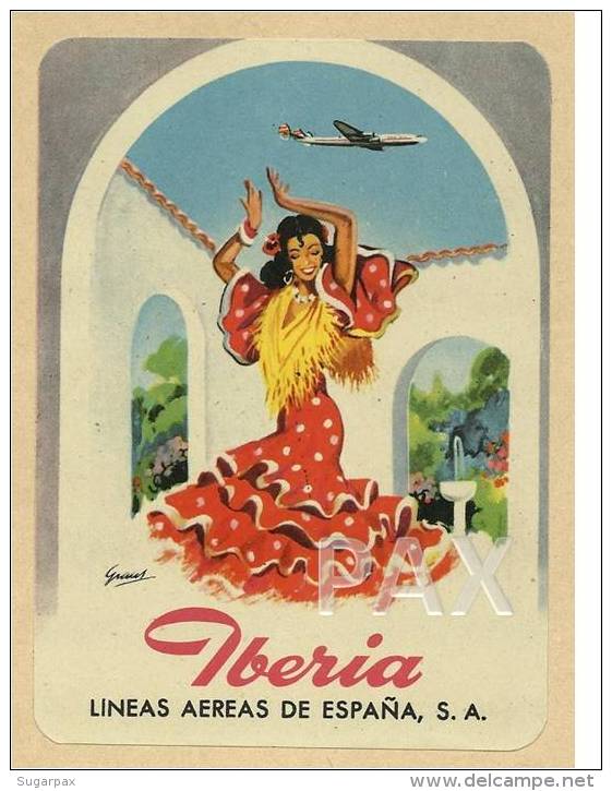 SPAIN &#9830; IBERIA &#9830; ESPAÑA &#9830; AVIATION &#9830; VINTAGE LUGGAGE LABEL &#9830; 2 SCANS - Étiquettes à Bagages