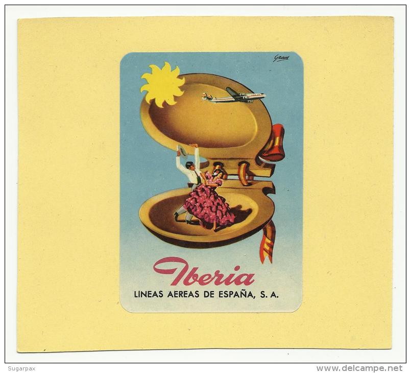 SPAIN &#9830; IBERIA &#9830; ESPAÑA &#9830; AVIATION &#9830; VINTAGE LUGGAGE LABEL &#9830; 2 SCANS - Étiquettes à Bagages