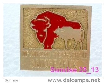 Animals: Bison - Yahoo - Auroch - Wisent Zoo / Old Soviet Badge_035_an2212 - Animals