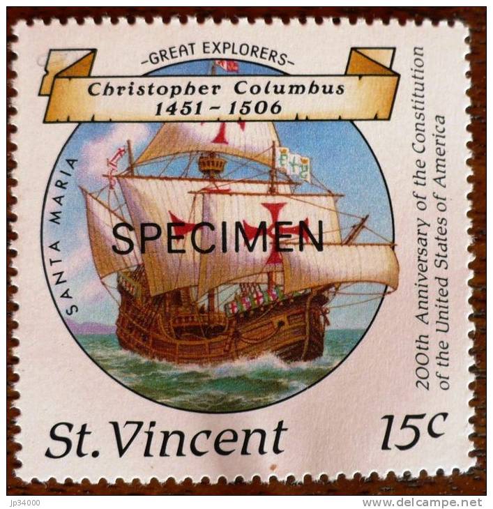 SAINT VINCENT Christophe Colomb Et Santa Maria Surchargé Specimen ** MNH - Christopher Columbus