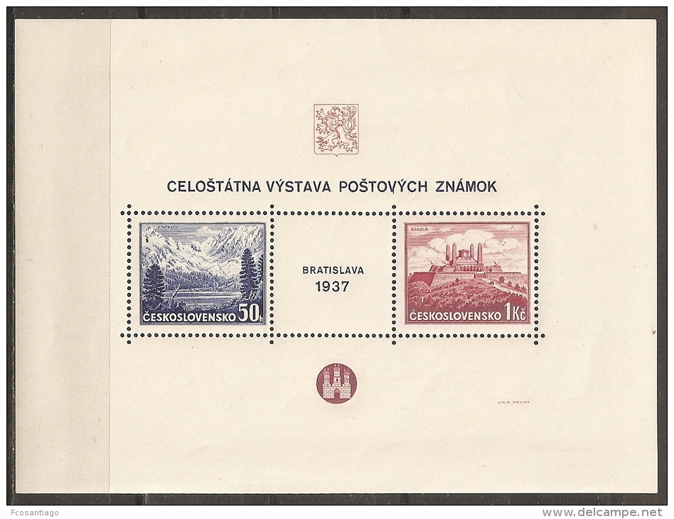 CHECOSLOVAQUIA 1937 - Yvert #H3 - MNH ** - Hojas Bloque