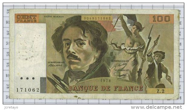 100 Francs Delacroix, Fayette N° 68-2, état TB - 100 F 1978-1995 ''Delacroix''