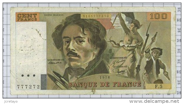 100 Francs Delacroix, Fayette N° 69-1d, état TB-TTB - 100 F 1978-1995 ''Delacroix''