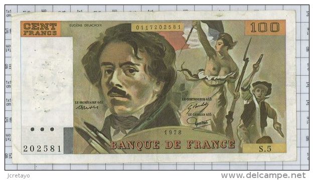 100 Francs Delacroix, Fayette N° 69-1d, état TB-TTB - 100 F 1978-1995 ''Delacroix''