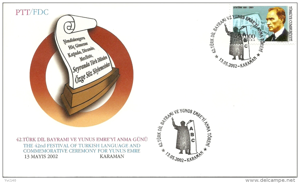 Turkey; Special Postmark 2002 42nd Turkish Language Festival And Commemorative Day For Yunus Emre - FDC
