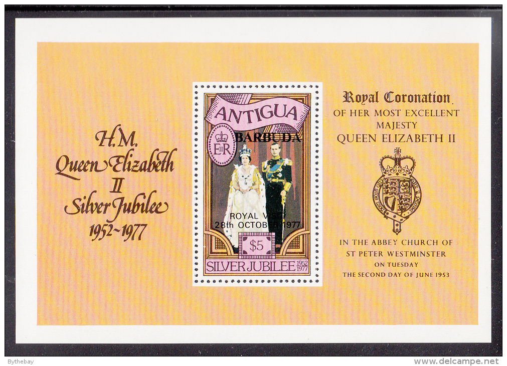 Barbuda MNH Scott #317 Souvenir Sheet $5 Royal Couple Silver Jubilee Overprinted For Royal Visit - Barbuda (...-1981)