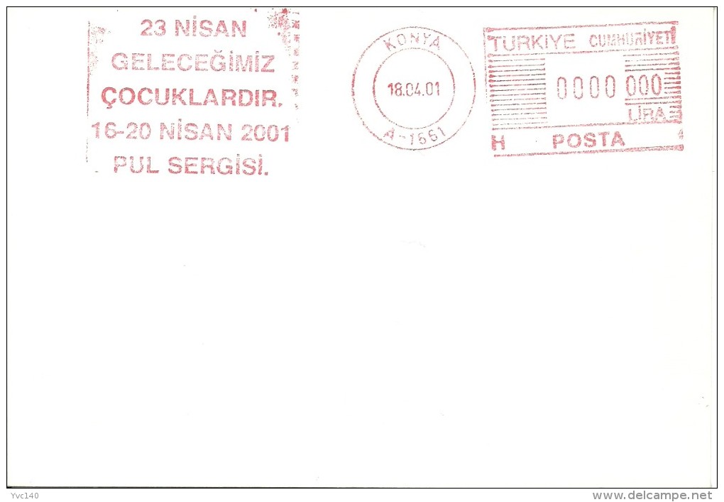 Turkey; Special Postmark 2001 Stamp Exhibition "National Sovereignty And Children Holiday", Konya - FDC