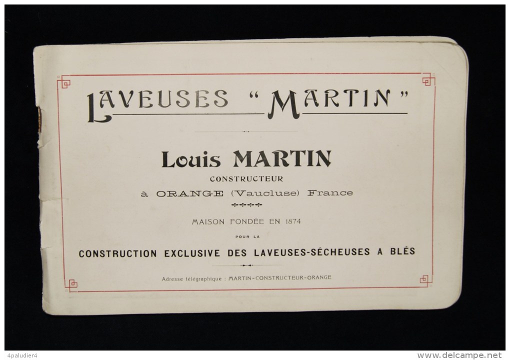 Céréales Agriculture Meunerie Boulangerie Catalogue LAVEUSES " MARTIN " Louis MARTIN ORANGE ( Vaucluse) 1920 Blés - Publicités