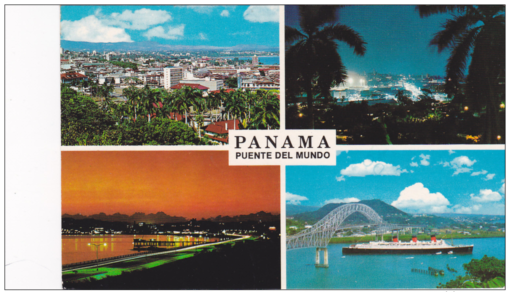 Puente Del Mundo, Night Views, Aerial And Ocean Liner Steamer, Bridge,  40-60s - Panama