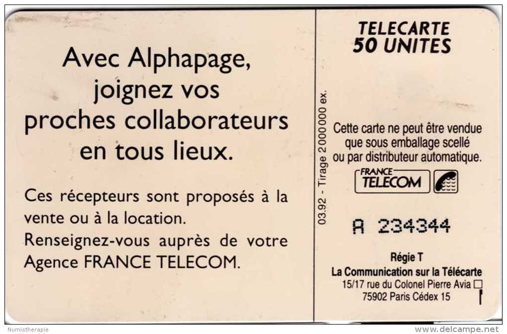 France : Alphapage, Vous Bougez Et Le Monde Vous Suit. 03.92 Tirage 2 000 000 - Telefone